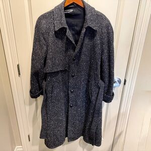 Vintage Fidelity Outerwear Men’s Tweed Wool Charcoal Grey Trench Coat Size 46 XL